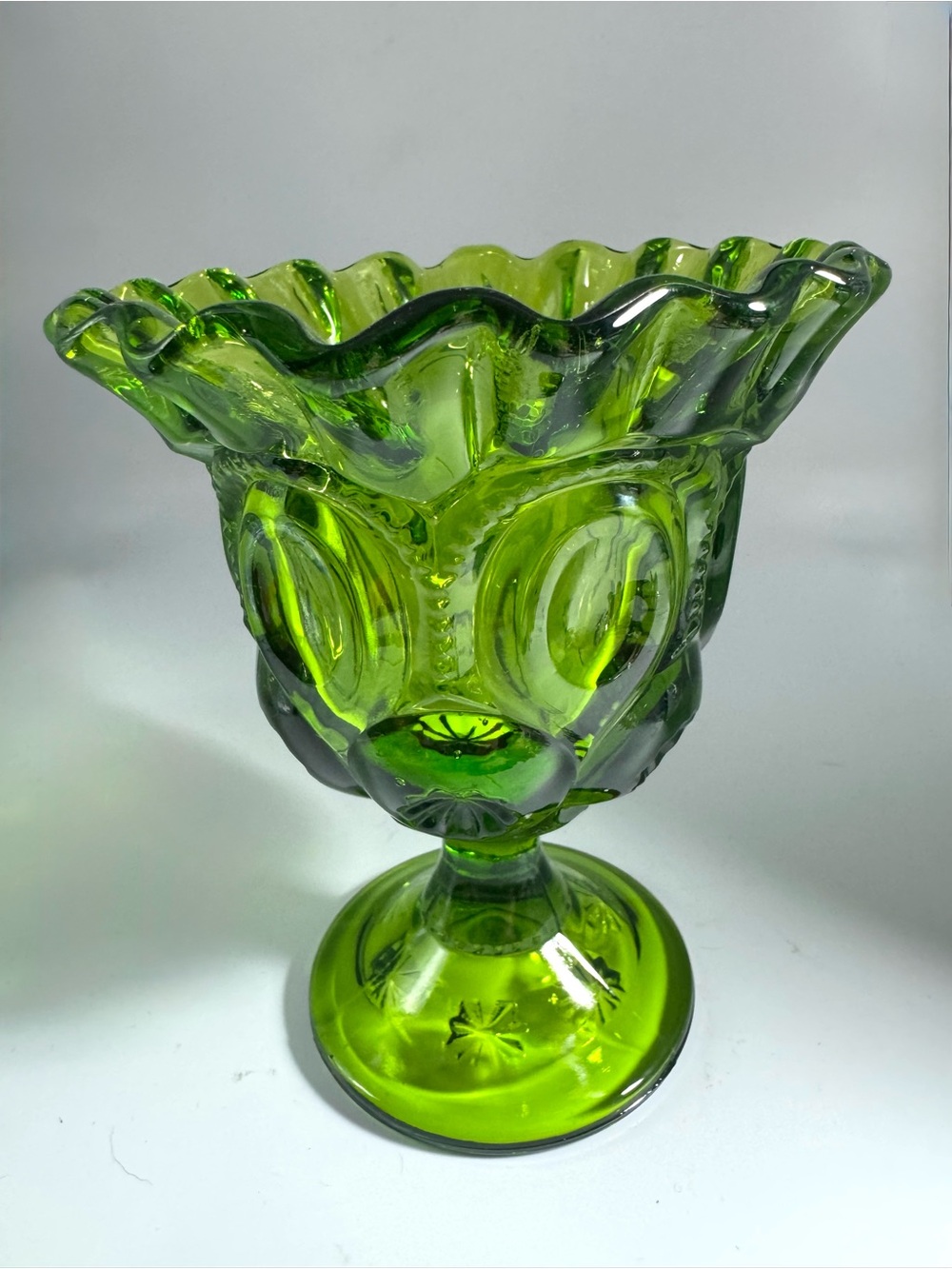 ?LE Smith? Moon & Stars Green Glass Pedestal Compote